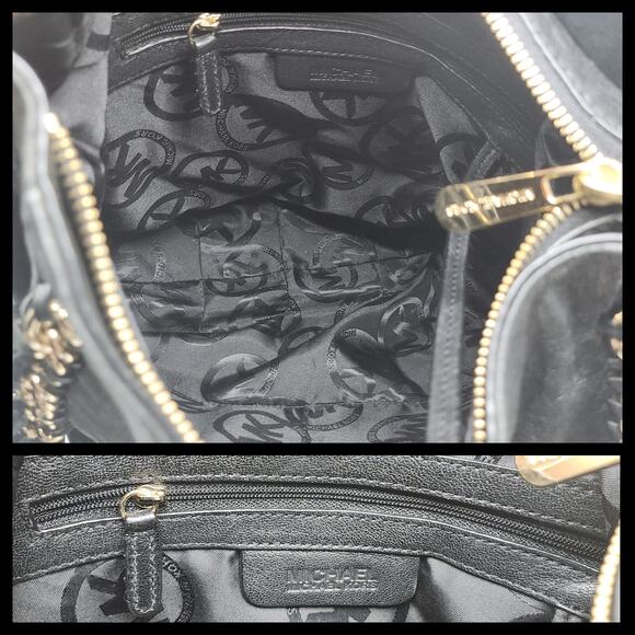 Michael Kors Hobo Bag Purse Black Leather Fringe Gold Chain Braided Slouchy Boho - Picture 13 of 16